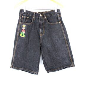 BUTTER WORLDWIDE INC MEN'S BLUE JEAN SHORTS W/EMBROIDERED "BASS" CHARACTER SZ 28